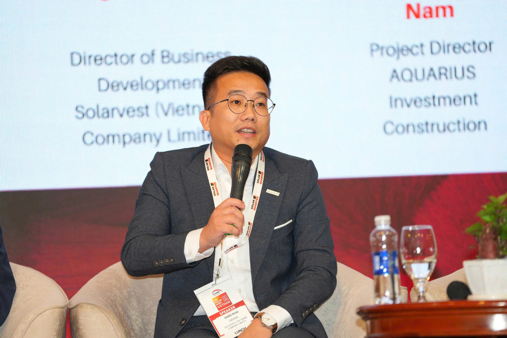 Solarvest at The Solar Week Vietnam 2026 - Panel Discussion on Solar Innovation & Storage 7 Dang Khai Hoang, Director of Business Development at Solarvest Vietnam, speaking at Panel Discussion 3 - The Solar Week Vietnam 2026